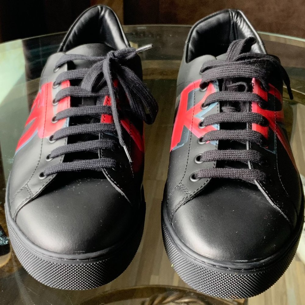 Burberry Men's Albert Logo-Print Leather Sneakers, Black/Red - Picture 7 of 9